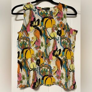 Tania Stretch Retro Floral Press Pleat Crinkle Sleeveless Top